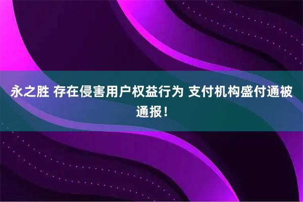 永之胜 存在侵害用户权益行为 支付机构盛付通被通报！