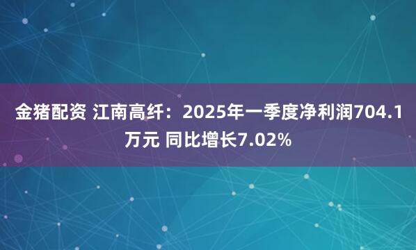 金猪配资 江南高纤：2025年一季度净利润704.1万元 同比增长7.02%